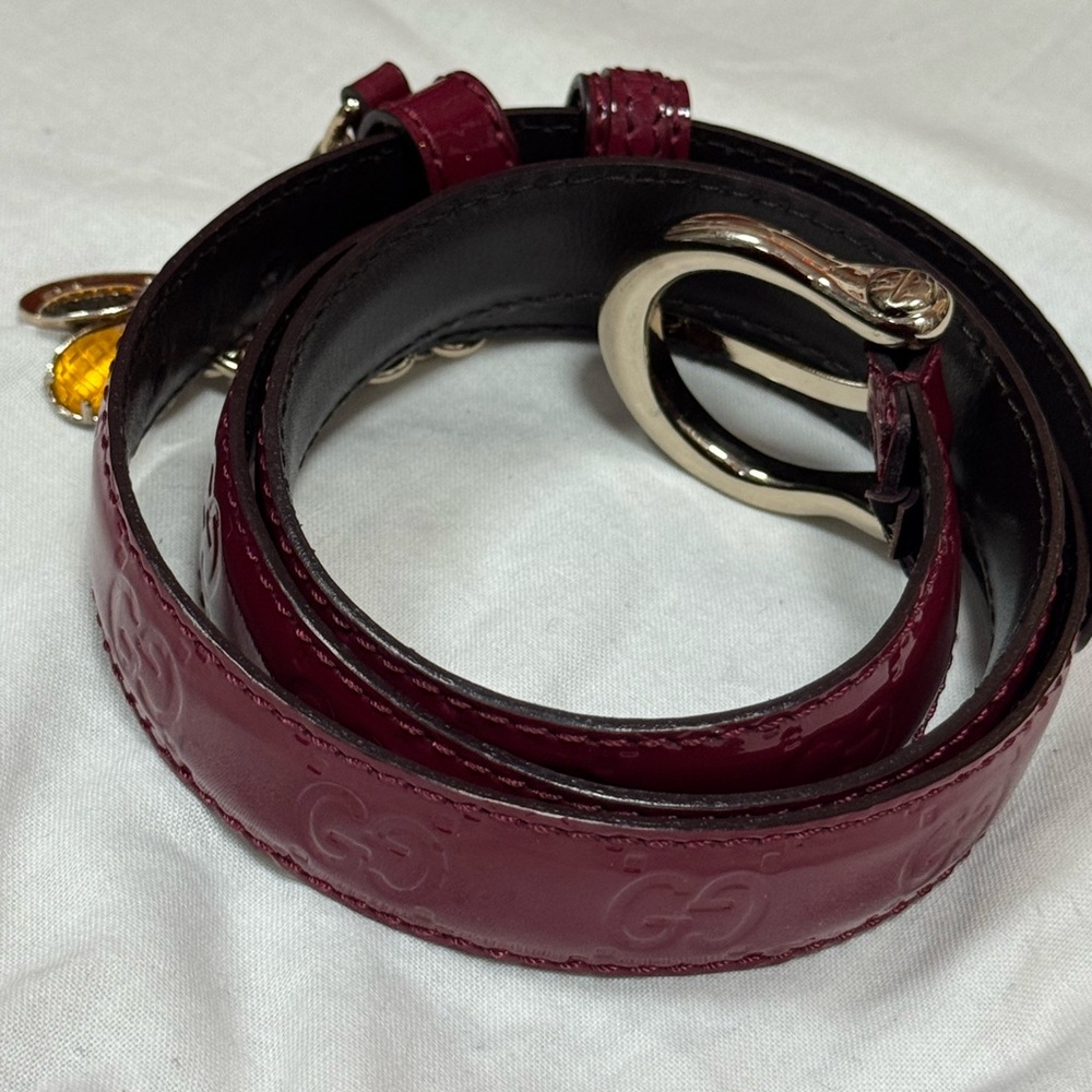 Gucci Burgundy Leather Belt with Gold Buckle